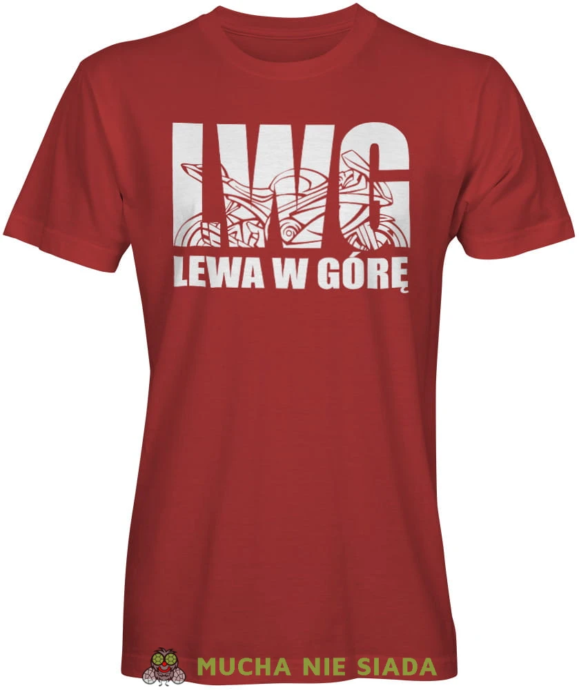 LWG Lewa w górę Motocykl, czerwona męska koszulka, koszulka dla motocyklisty, koszulki na motocykl, koszulka na motocykl, męska koszulka na motocykl na prezent dla miłośnika motocykli.jpg