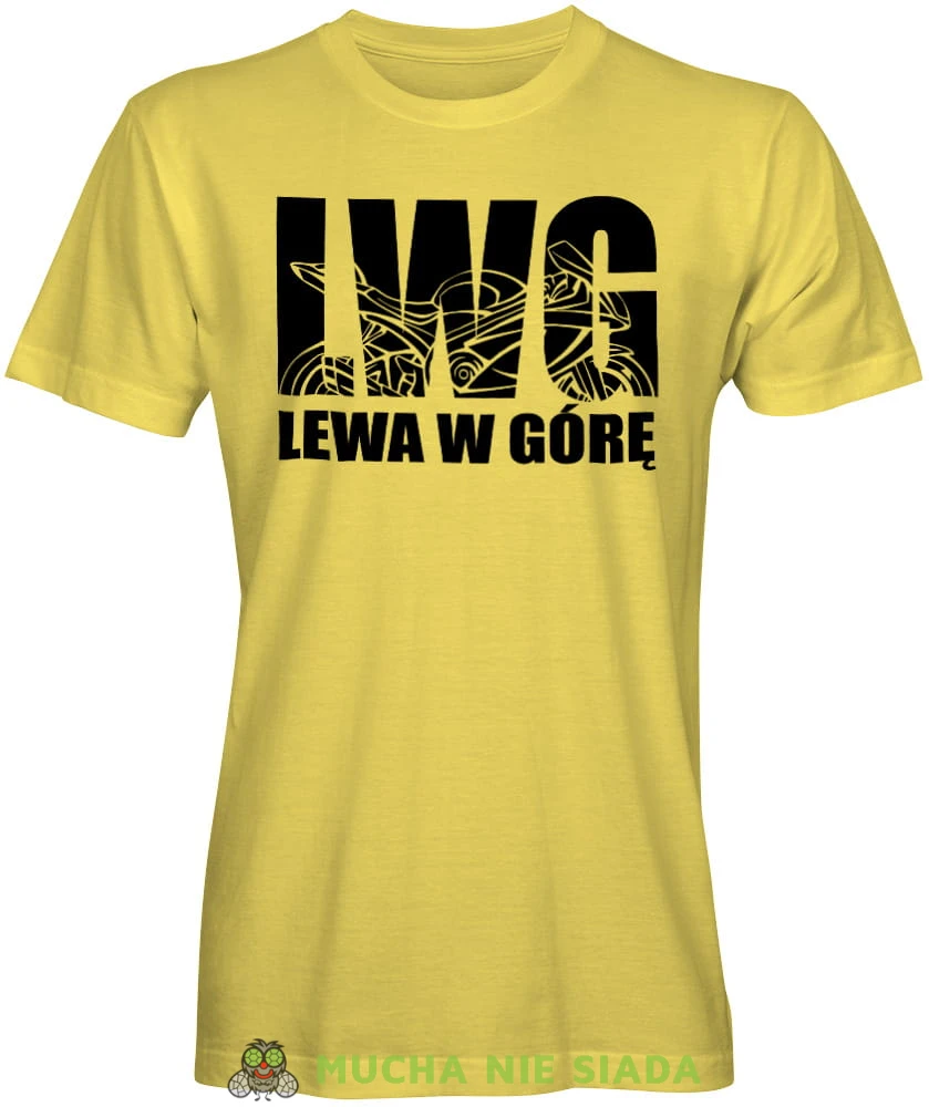 LWG Lewa w górę Motocykl, żółta męska koszulka, koszulka dla motocyklisty, koszulki na motocykl, koszulka na motocykl, męska koszulka na motocykl na prezent dla miłośnika motocykli.jpg