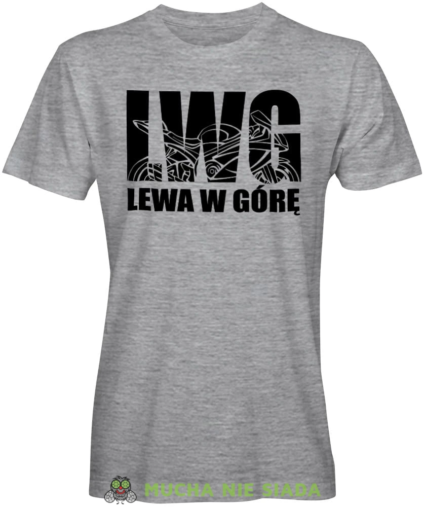 LWG Lewa w górę Motocykl, szara męska koszulka, koszulka dla motocyklisty, koszulki na motocykl, koszulka na motocykl, męska koszulka na motocykl na prezent dla miłośnika motocykli.jpg