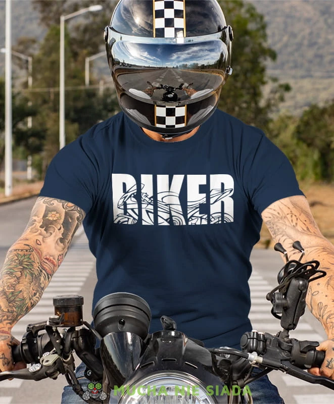 Biker motcykl, granatowa męska koszulka, koszulka dla motocyklisty, koszulki na motocykl, koszulka na motocykl, męska koszulka na motocykl na prezent dla miłośnika motocykli.jpg