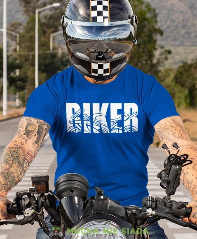Biker motcykl, niebieska męska koszulka, koszulka dla motocyklisty, koszulki na motocykl, koszulka na motocykl, męska koszulka na motocykl na prezent dla miłośnika motocykli.jpg