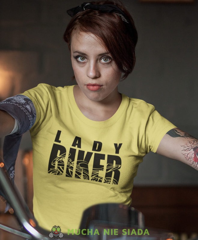 Lady biker, damska koszulka, koszulka motocyklowa, koszulka dla motocyklistki, damska koszulka na motocykl, koszulka dla miłośniczki motocykli, motocykl, mucha nie siada sklep.jpg