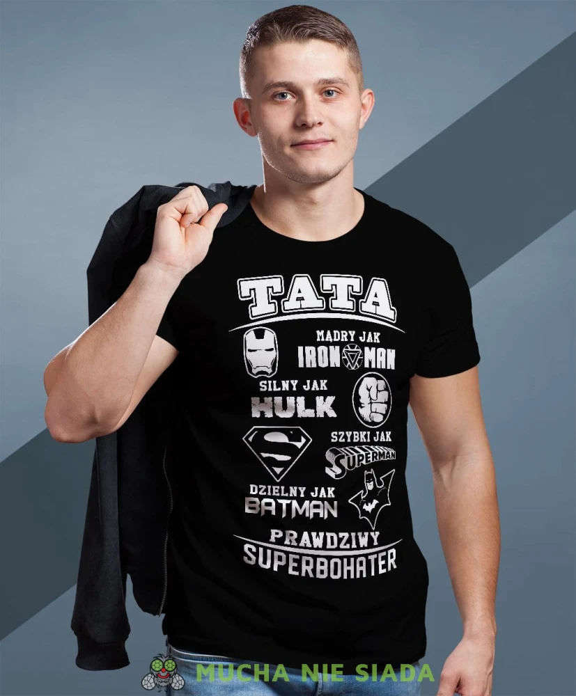 Tata prawdziwy superbohater koszulka dla taty czarna