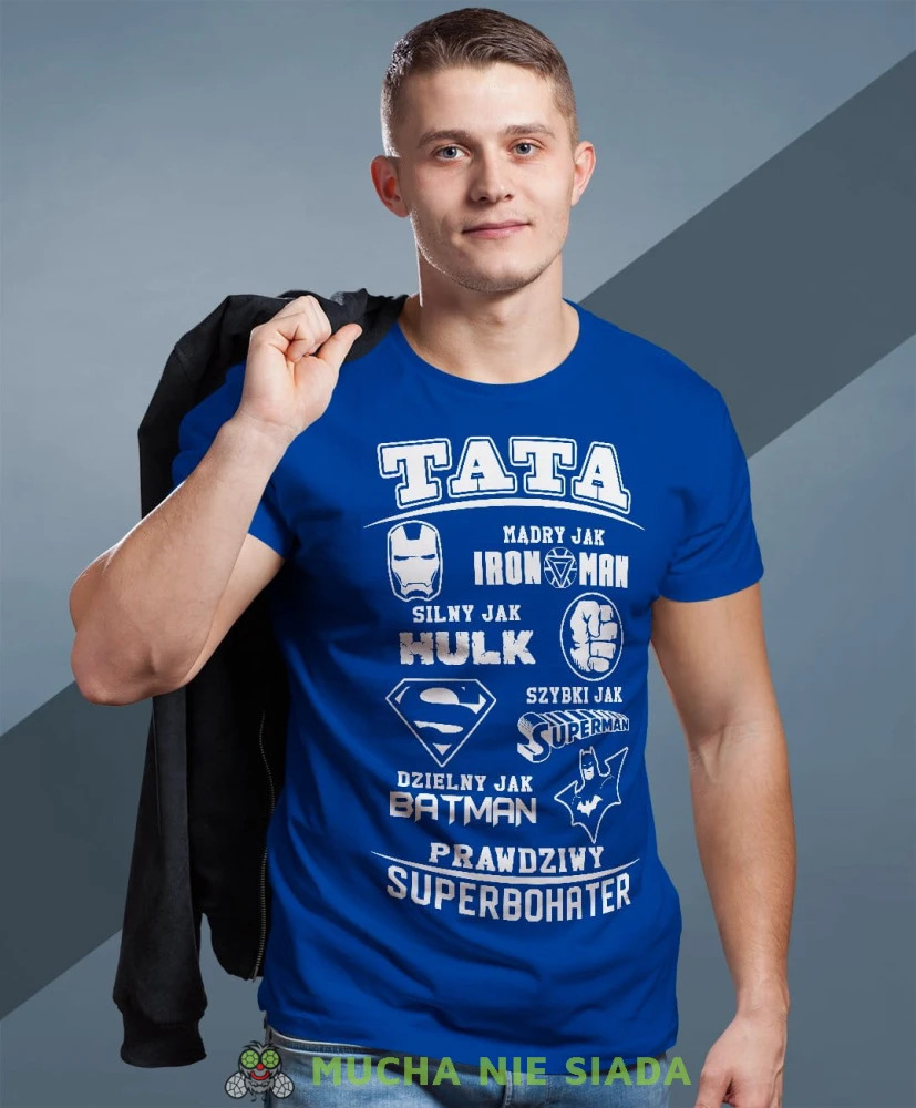 Tata prawdziwy superbohater koszulka dla taty niebieska