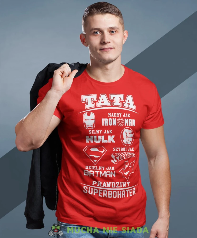 Tata prawdziwy superbohater koszulka dla taty czerwona