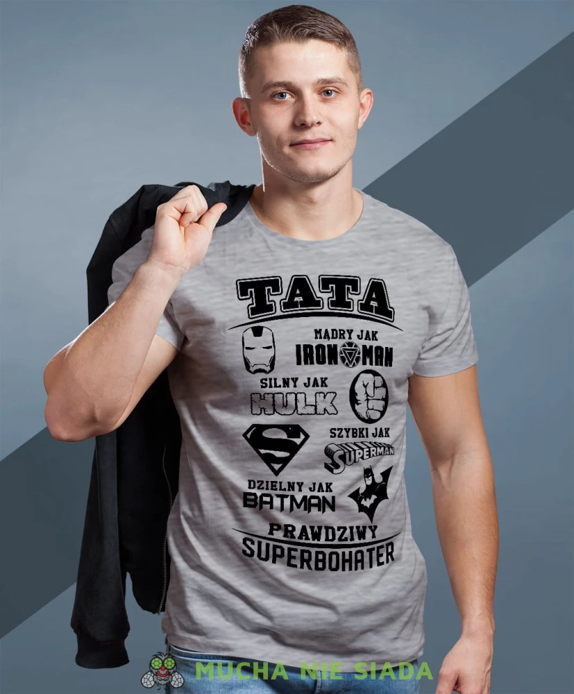 Tata prawdziwy superbohater koszulka dla taty szara