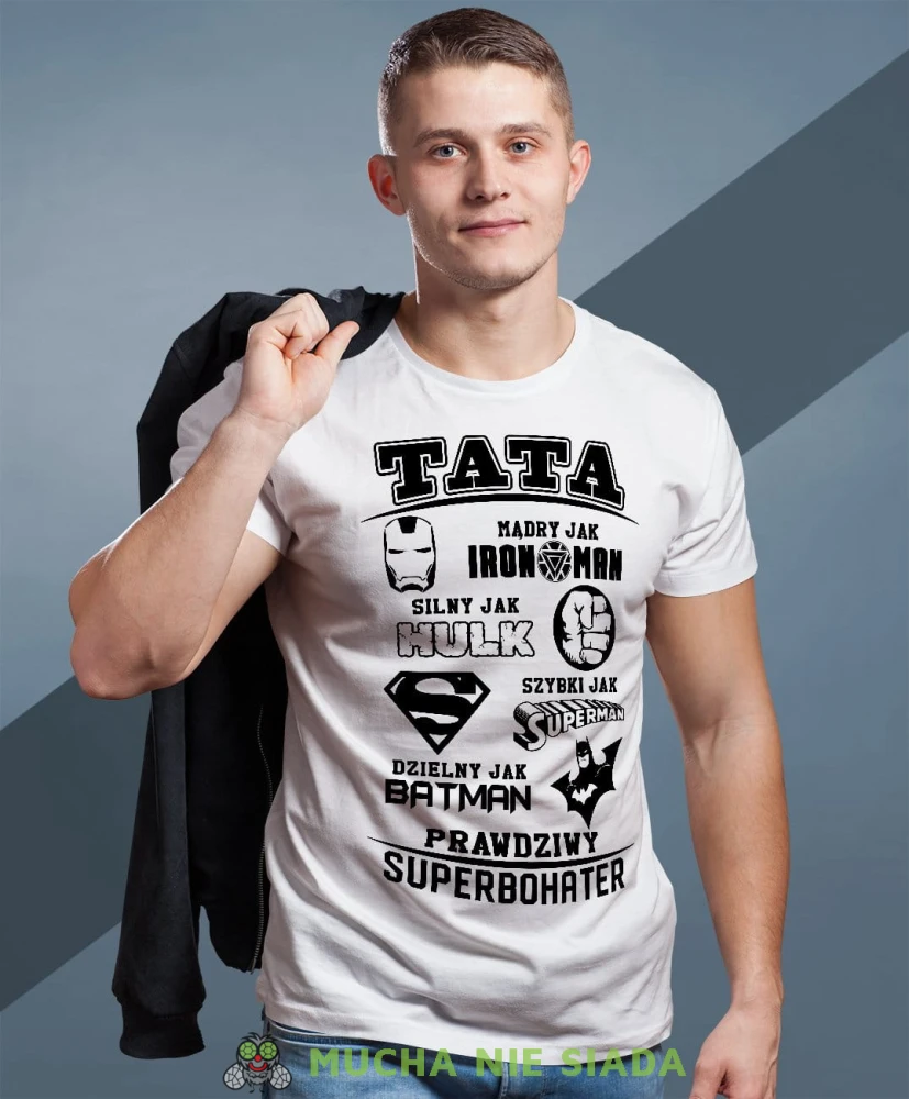 Tata prawdziwy superbohater koszulka dla taty biała