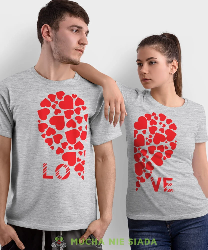 LOVE serca, szare koszulki dla par, dla męża, dla żony, dla chłopaka, dla dziewczyny, dla zakochanych, dla par, walentynki, fajne koszulki, t-shirty dla par, mucha nie siada, mns.jpg