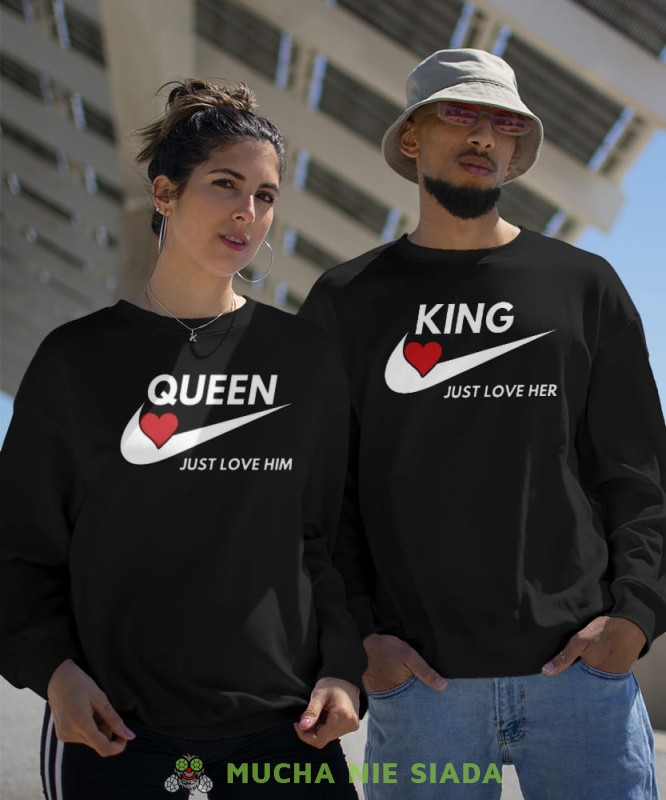 Queen just love him King just love her, czarne bluzy dla par, dla chłopaka, dla dziewczyny, dla zakochanych, dla par, bluzy na  walentynki, fajne bluzy, bluzy dla par, mucha nie siada, mns.jpg