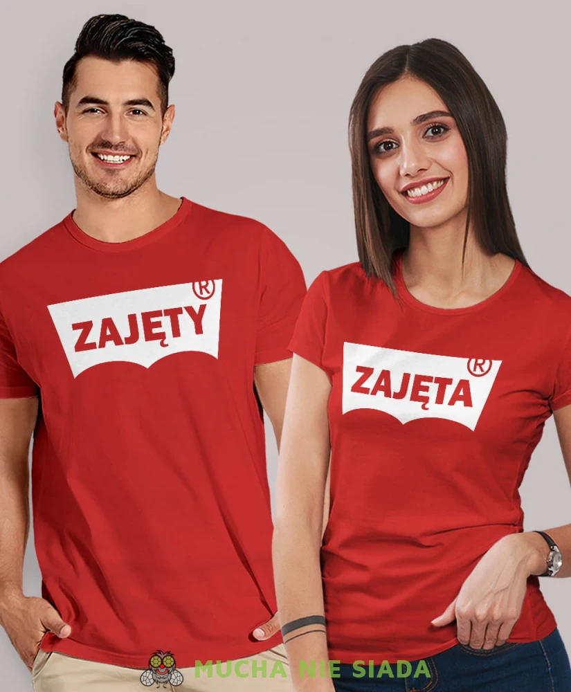 Zajęty Zajęta, czerwone koszulki dla par, dla męża, dla żony, dla chłopaka, dla dziewczyny, dla zakochanych, dla par, walentynki, fajne koszulki, t-shirty dla par, mucha nie siada, mns.jpg