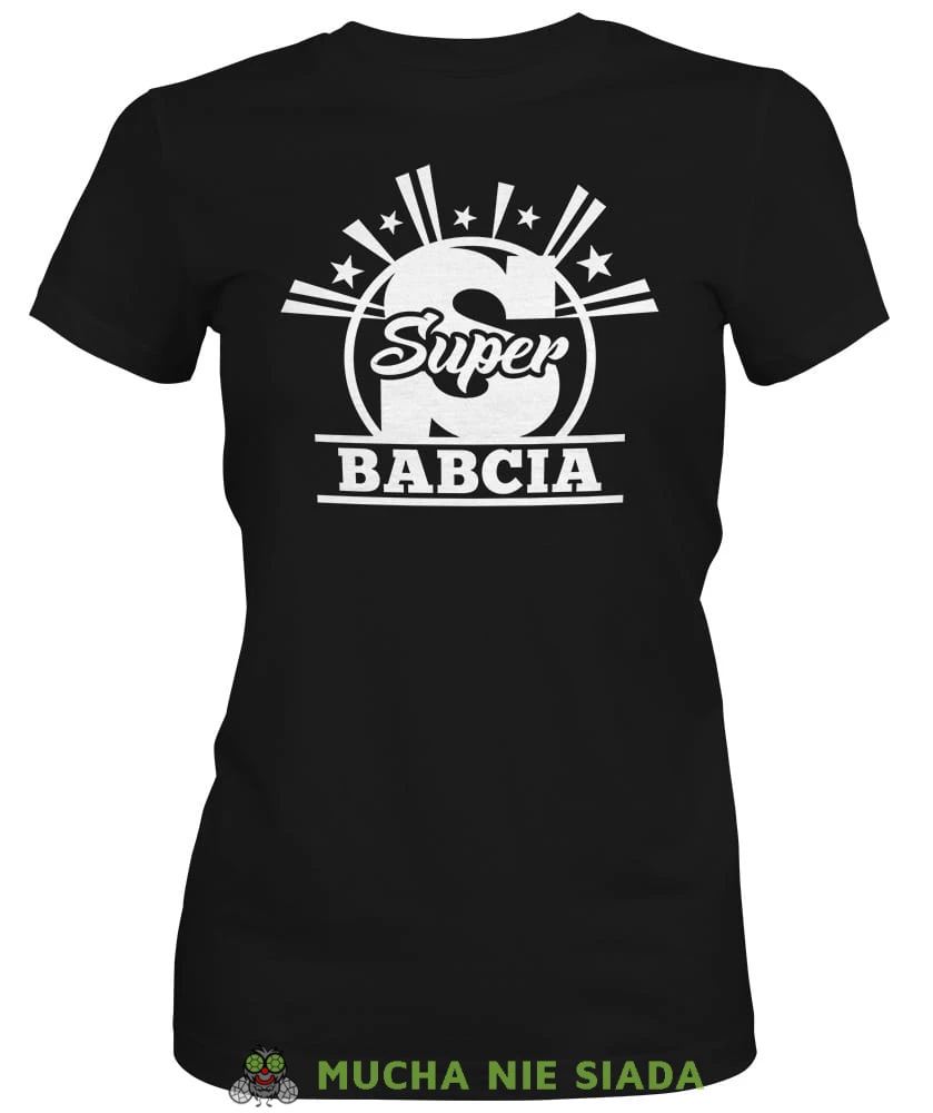 S jak Super babcia, czarna koszulka damska dla babci, na urodziny, na dzień babci, na prezent dla babci, koszulka dla babci, mucha nie siada sklep, mns.jpg