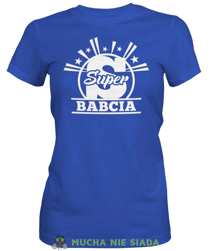 S jak Super babcia, niebieska koszulka damska dla babci, na urodziny, na dzień babci, na prezent dla babci, koszulka dla babci, mucha nie siada sklep, mns.jpg