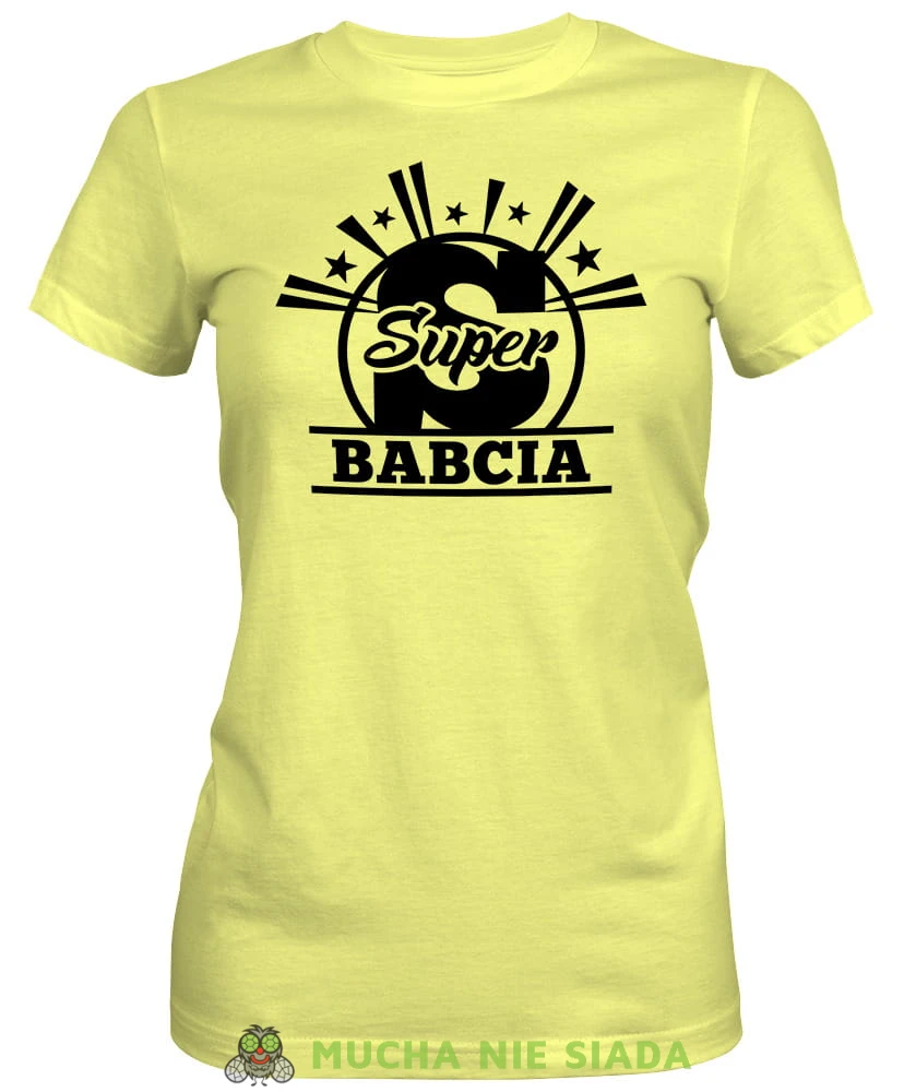 S jak Super babcia, żółta koszulka damska dla babci, na urodziny, na dzień babci, na prezent dla babci, koszulka dla babci, mucha nie siada sklep, mns.jpg