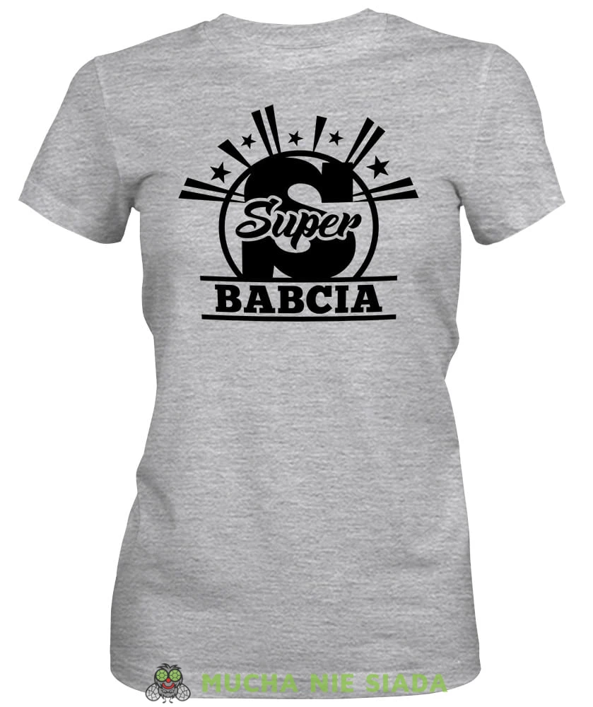 S jak Super babcia, szara koszulka damska dla babci, na urodziny, na dzień babci, na prezent dla babci, koszulka dla babci, mucha nie siada sklep, mns.jpg