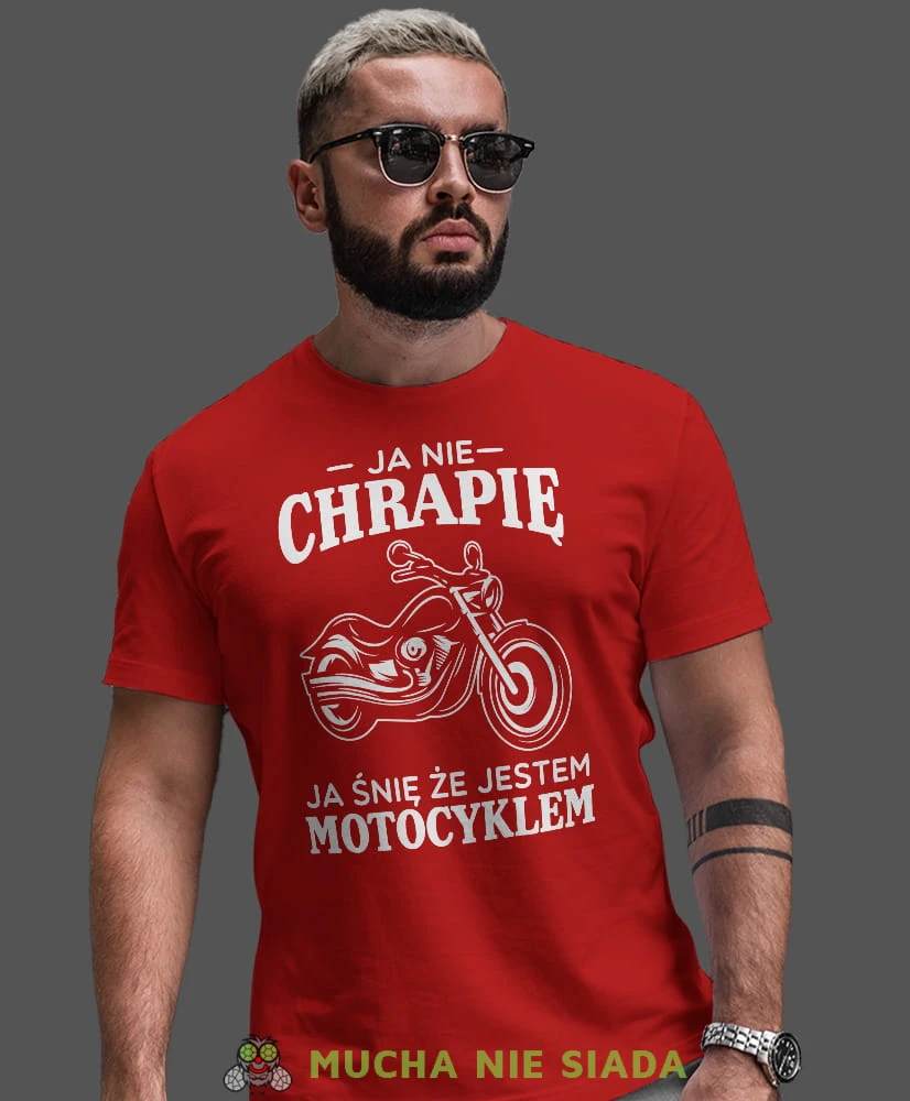 Ja nie chrapię ja śnię że jestem motocyklem, czerwona męska koszulka, koszulka dla motocyklisty, koszulki na motocykl, koszulka na motocykl, męska koszulka na motocykl na prezent dla miłośnika motocykli.jpg