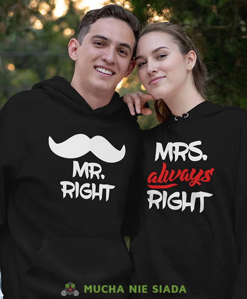Mr right Mrs always right, czarne bluzy z kapturem dla par, bluzy dla zakochanych, dla par, bluzy z kapturem na walentynki, fajne bluzy z kapturem, bluzy dla par, bluzy z kapturem dla par mucha nie siada, mns.webp