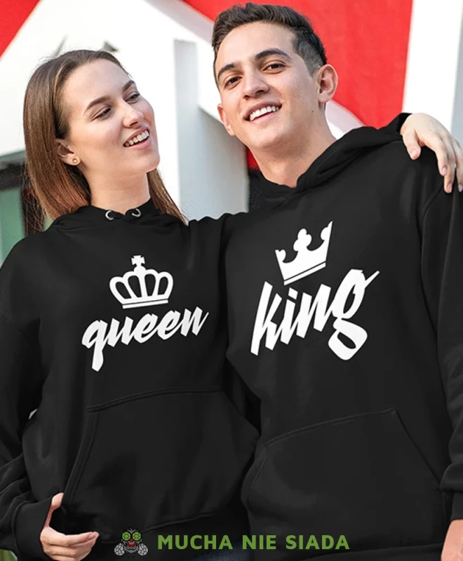 Queen King korny, czarne bluzy z kapturem dla par, bluzy dla zakochanych, dla par, bluzy z kapturem na walentynki, fajne bluzy z kapturem, bluzy dla par, bluzy z kapturem dla par mucha nie siada, mns.webp