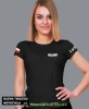 Polska flaga LwG nazwa motocykla, czarna damska koszulka, koszulka motocyklowa, koszulka dla motocyklistki, damska koszulka na motocykl, koszulka dla miłośniczki motocykli, motocykl, mucha nie siada sklep, opis.webp