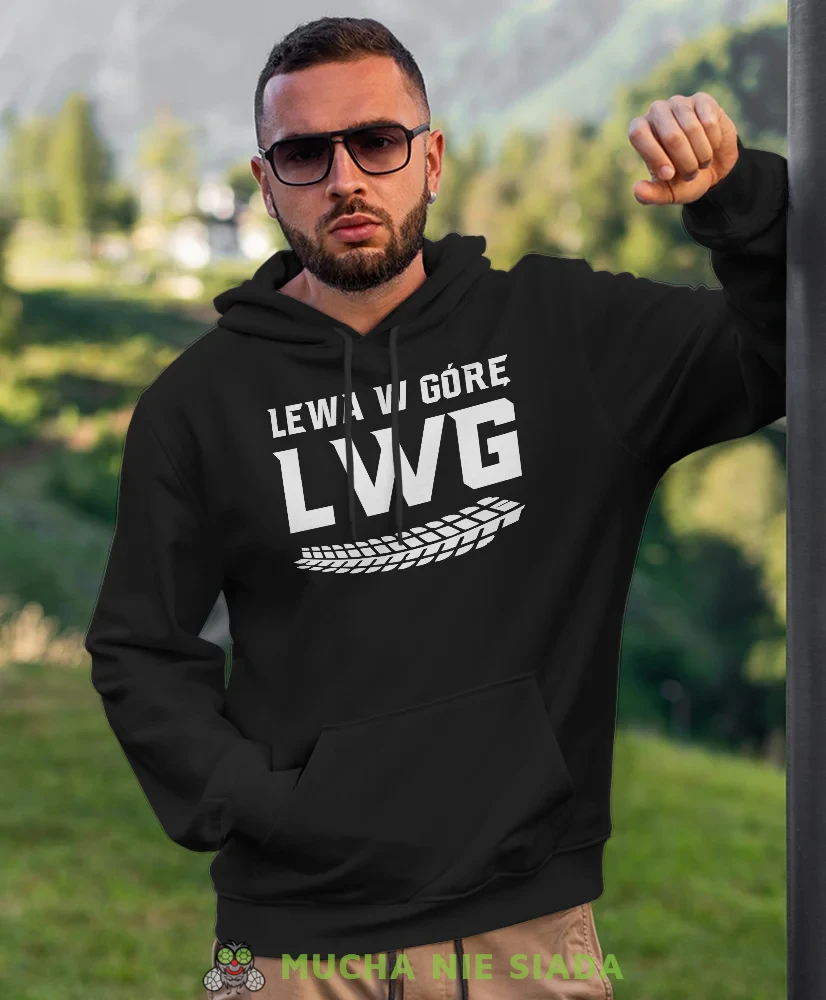Męska bluza z kapturem dla motocyklisty - LWG lewa w górę - ślad opony