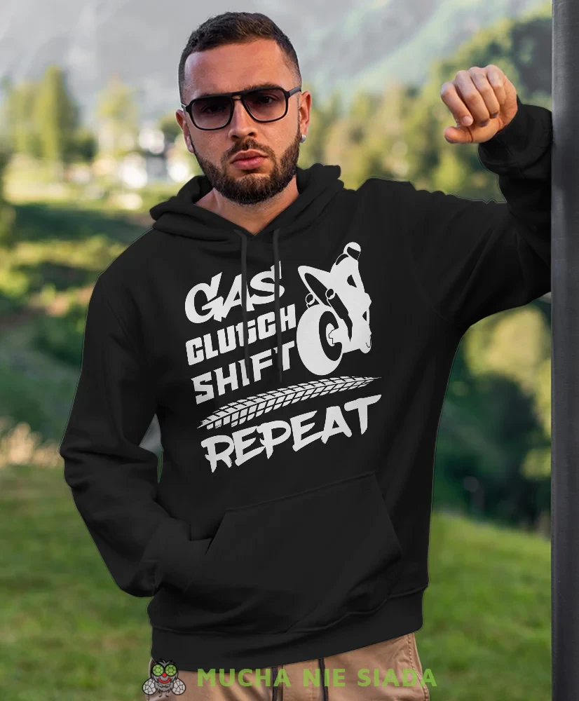 Męska bluza z kapturem dla motocyklisty - Gas clutch shift repeat