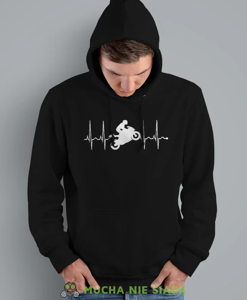Biker heartbeat, czarna bluza z kapturem, bluza dla motocyklisty, bluzy na motocykl, bluza z kapturem na motocykl, męska bluza na motocykl, na prezent dla miłośnika motocykli.webp