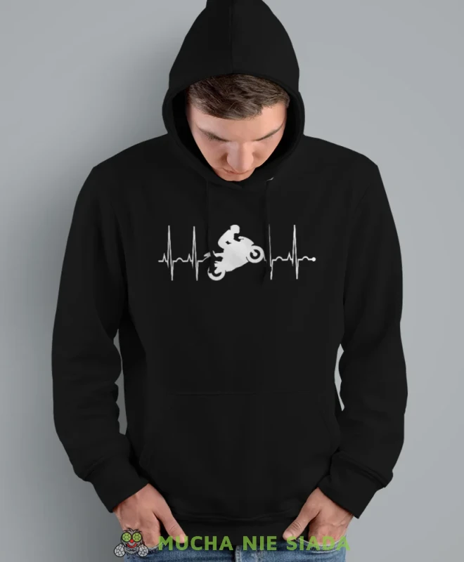Biker heartbeat, czarna bluza z kapturem, bluza dla motocyklisty, bluzy na motocykl, bluza z kapturem na motocykl, męska bluza na motocykl, na prezent dla miłośnika motocykli.webp