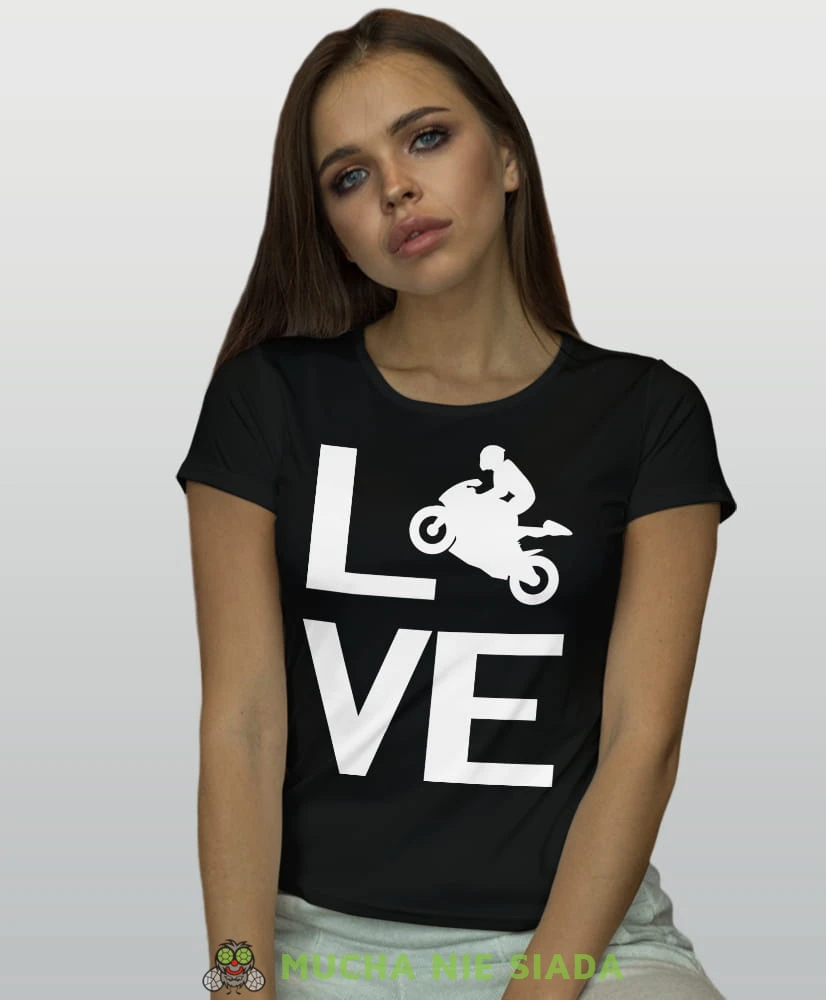 LOVE motocykl, czarna koszulka motocyklowa damska, koszulka dla motocyklistki, na motocykl, na prezent dla miłośniczki motocykli, motocykl.jpg