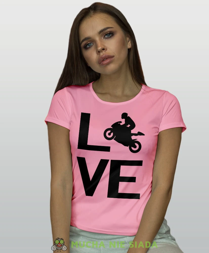 LOVE motocykl, różowa koszulka motocyklowa damska, koszulka dla motocyklistki, na motocykl, na prezent dla miłośniczki motocykli, motocykl.jpg