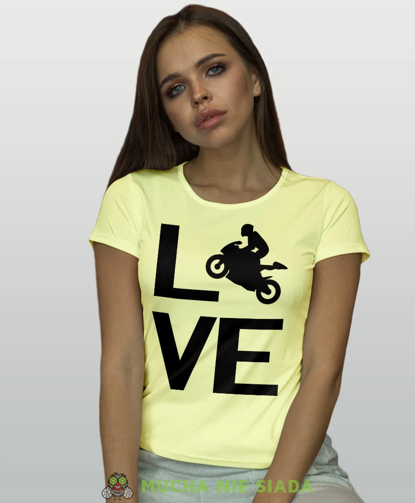 LOVE motocykl, żółta koszulka motocyklowa damska, koszulka dla motocyklistki, na motocykl, na prezent dla miłośniczki motocykli, motocykl.jpg