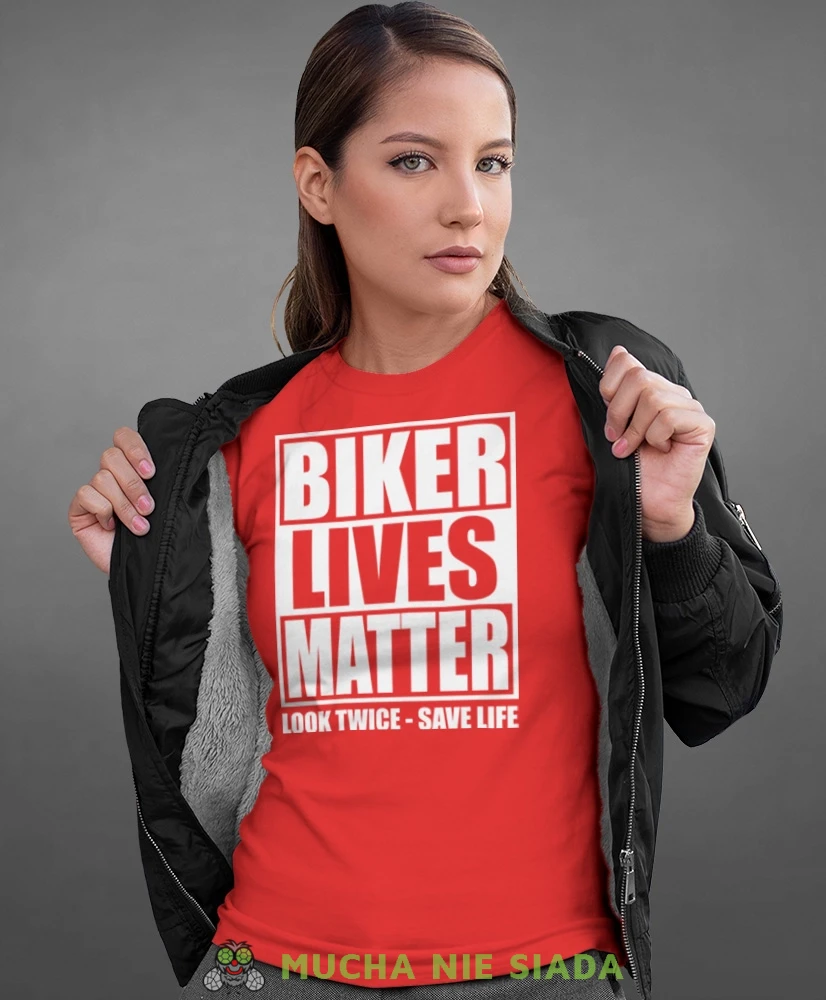 Damska koszulka motocyklowa - Biker lives matter look twice save life