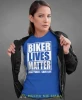 Biker lives matter look twice save life, niebieska damska koszulka, koszulka motocyklowa, koszulka dla motocyklistki, damska koszulka na motocykl, koszulka dla miłośniczki motocykli, motocykl, mucha nie siada sklep.webp