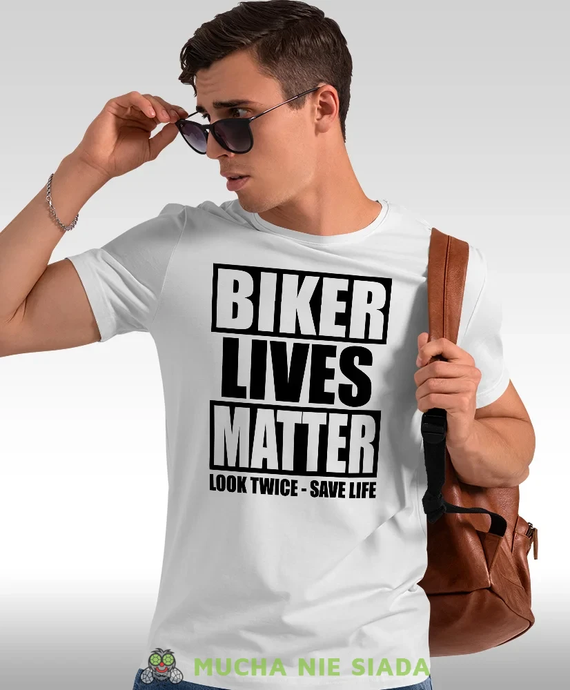 Męska Koszulka motocyklowa - Biker lives matter look twice save life