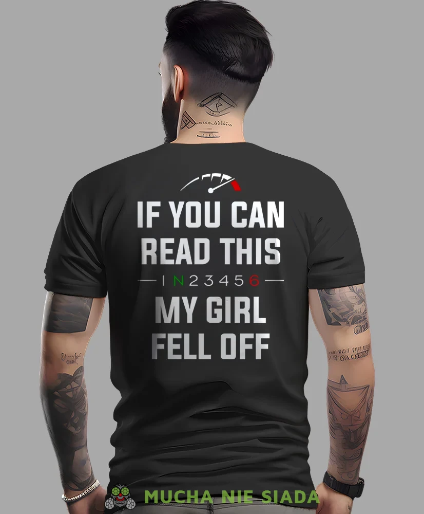 If you can read this my girl fell off, czarna męska koszulka, koszulka dla motocyklisty, koszulki na motocykl, koszulka na motocykl, męska koszulka na motocykl na prezent dla miłośnika motocykli.webp