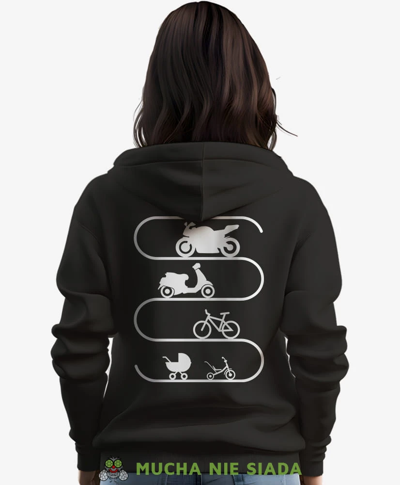Ewolucja motocyklisty, czarna damska bluza z kapturem, bluza dla motocyklistki, bluzy na motocykl, bluza z kapturem na motocykl, damska bluza na motocykl, na prezent dla miłośniczki motocykli.jpg
