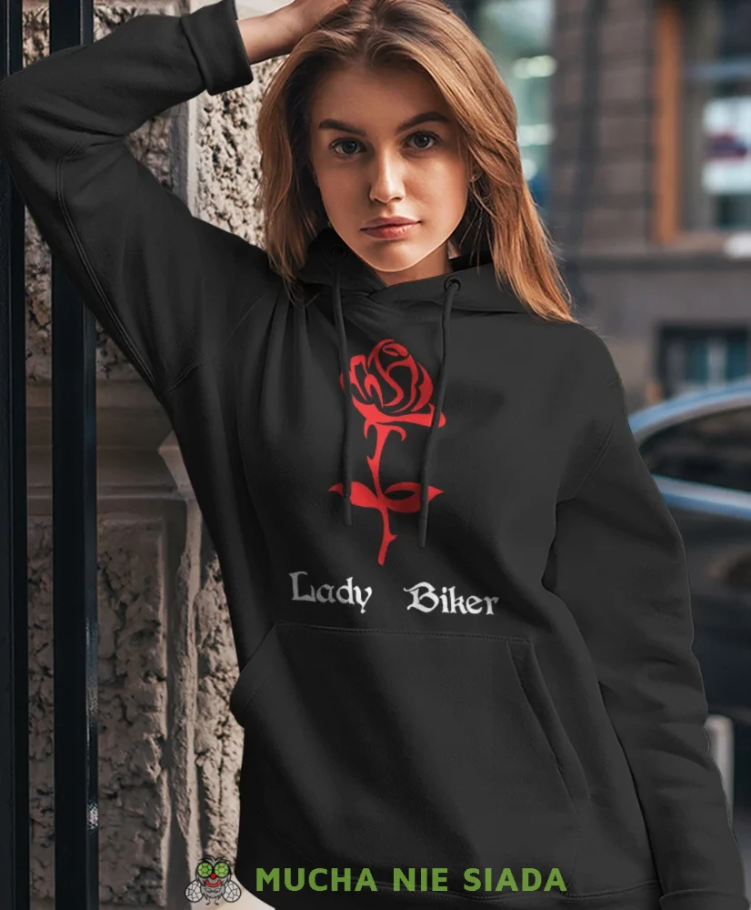Bluza z kapturem dla motocyklistki - Lady biker róża