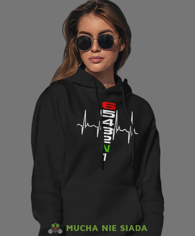 Hearbeats jeden w dół pięć w górę, czarna damska bluza z kapturem, bluza dla motocyklistki, bluzy na motocykl, bluza z kapturem na motocykl, damska bluza na motocykl, na prezent dla miłośniczki motocykli.webp