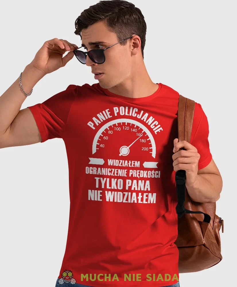Widziałem ograniczenie prędkości, czerwona koszulka z nadrukiem, prezent dla kierowcy tira, prezent dla kierowcy ciężarówki, koszulka dla kierowcy ciężarówki, koszulki dla kierowcy, mucha niesiada, mns.webp