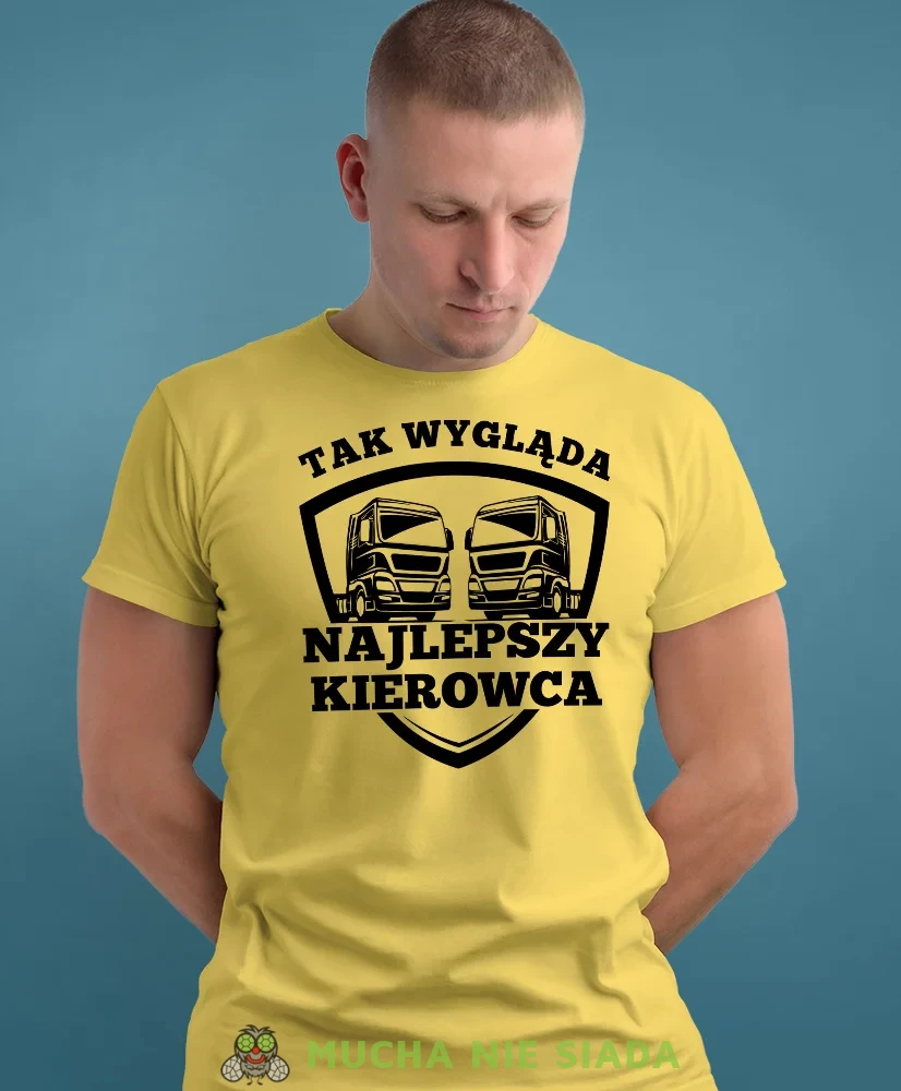 Tak wygląda najlepszy kierowca, żółta koszulka z nadrukiem, prezent dla kierowcy tira, prezent dla kierowcy ciężarówki, koszulka dla kierowcy ciężarówki, koszulki dla kierowcy, mucha niesiada, mns.webp