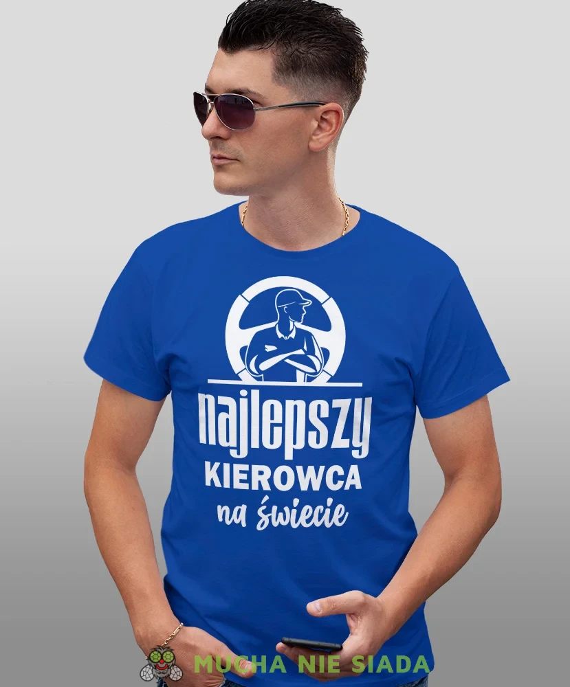 Najlepszy kierowca na świecie, niebieska koszulka z nadrukiem, prezent dla kierowcy tira, prezent dla kierowcy ciężarówki, koszulka dla kierowcy ciężarówki, koszulki dla kierowcy, mucha niesiada, mns.webp