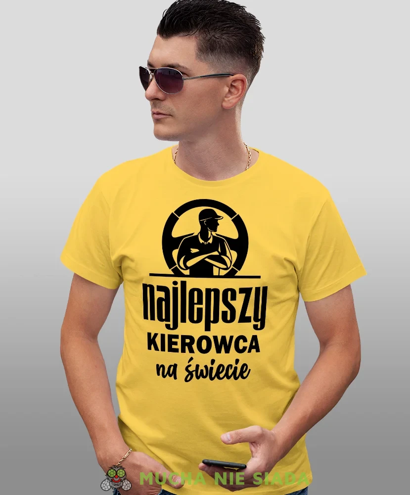 Najlepszy kierowca na świecie, żółta koszulka z nadrukiem, prezent dla kierowcy tira, prezent dla kierowcy ciężarówki, koszulka dla kierowcy ciężarówki, koszulki dla kierowcy, mucha niesiada, mns.webp