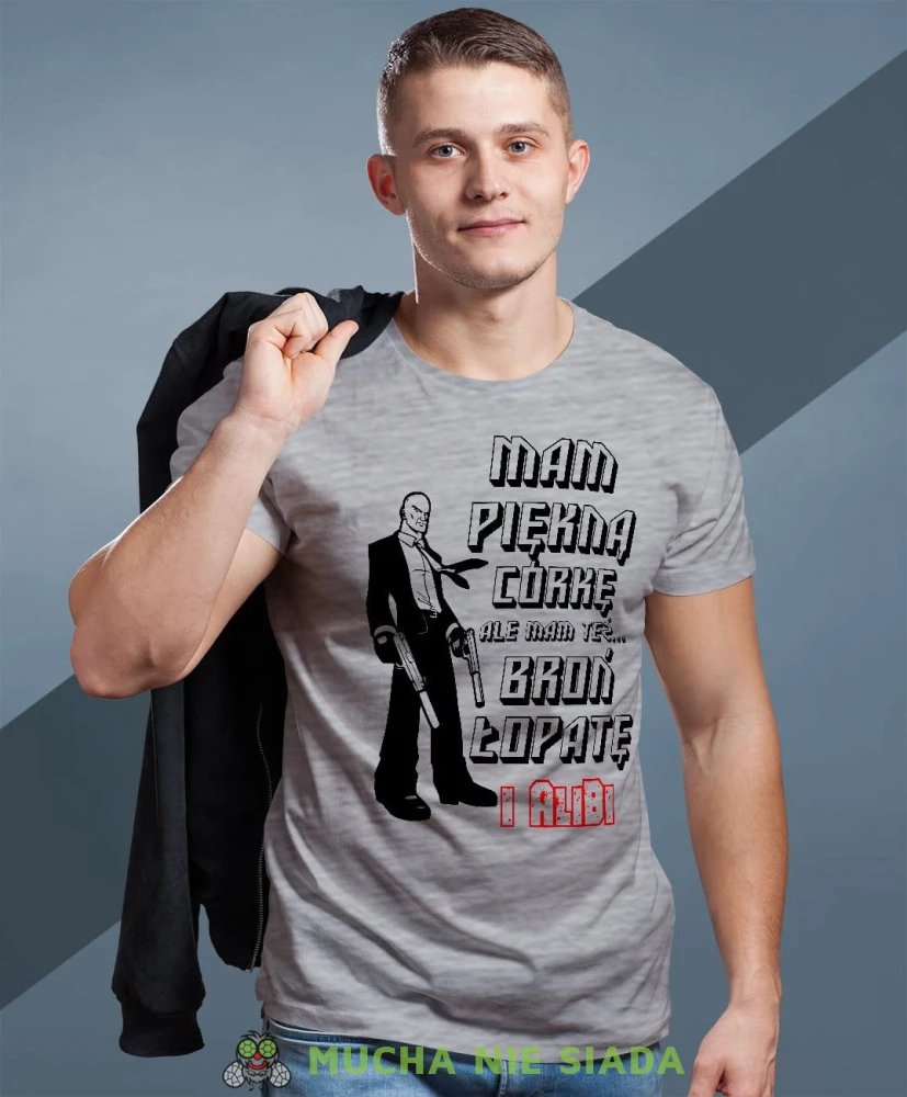Mam piękną córkę ale mam też broń łopatę i alibi koszulka dla taty  szara