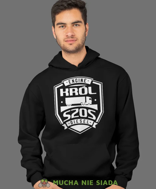 Król szos, czarna bluza z kapturem, prezent dla kierowcy tira, prezent dla kierowcy ciężarówki, bluza dla kierowcy ciężarówki, bluzy dla kierowcy, mucha niesiada, mns.webp