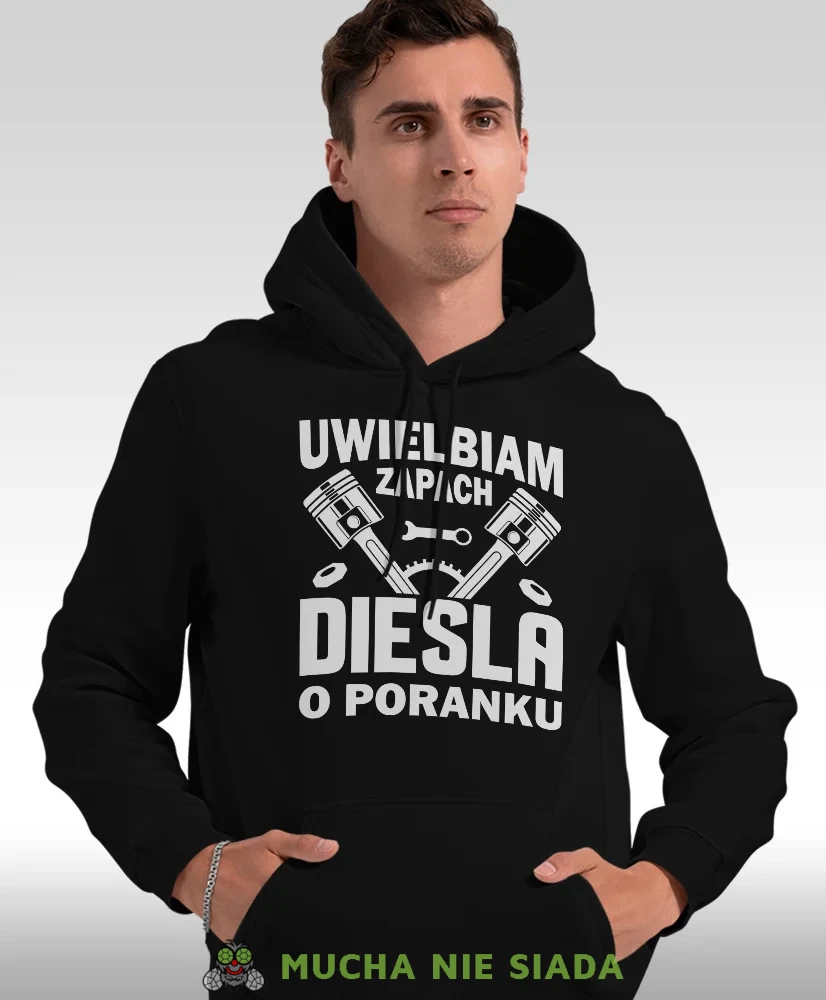 Męska bluza z kapturem dla mechanika - Uwielbiam zapach diesla o poranku
