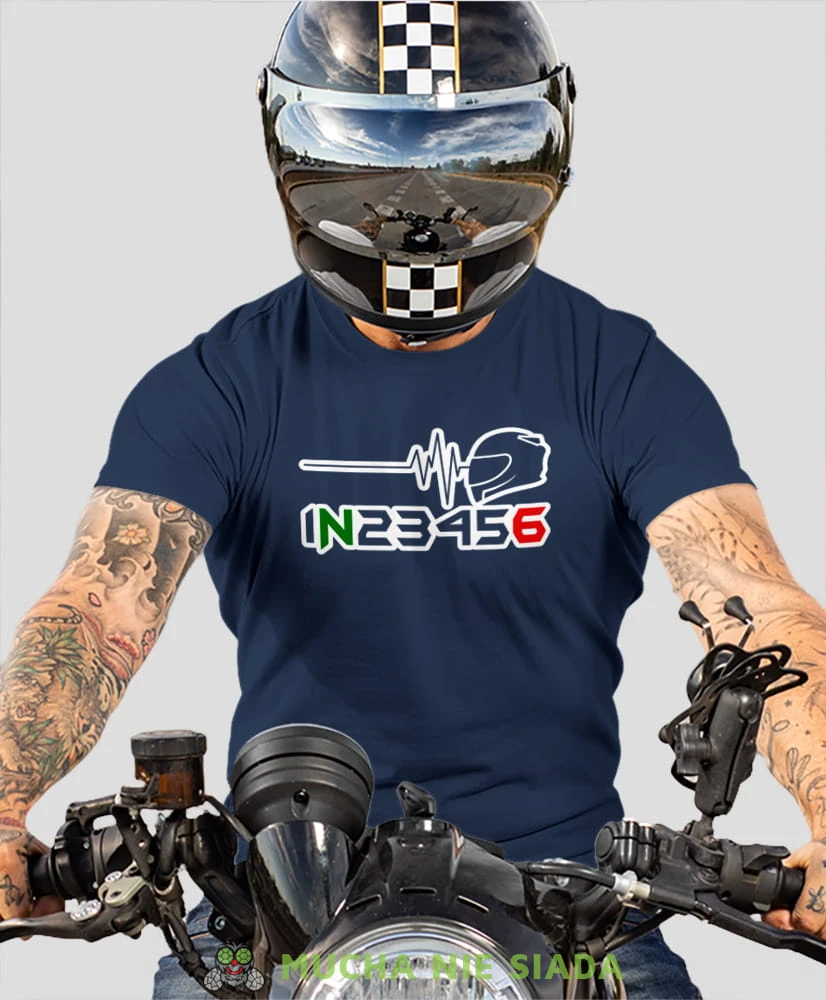 EKG motocyklisty, granatowa męska koszulka, koszulka dla motocyklisty, koszulki na motocykl, koszulka na motocykl, męska koszulka na motocykl na prezent dla miłośnika motocykli.jpg
