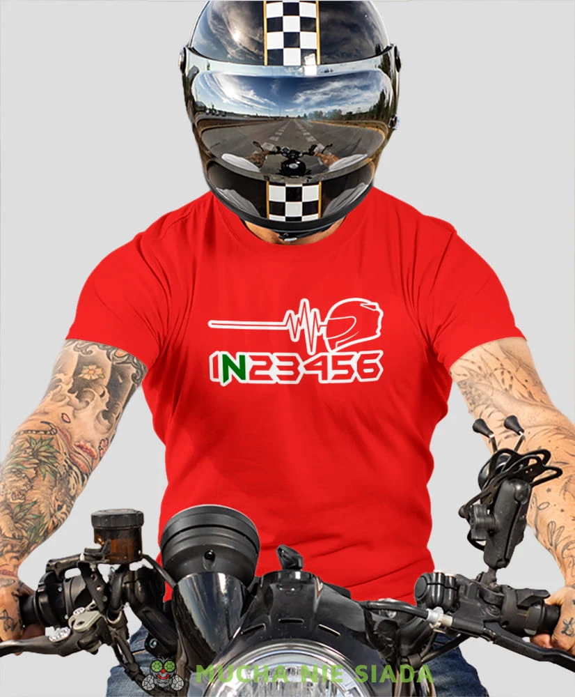 EKG motocyklisty, czerwona męska koszulka, koszulka dla motocyklisty, koszulki na motocykl, koszulka na motocykl, męska koszulka na motocykl na prezent dla miłośnika motocykli.jpg