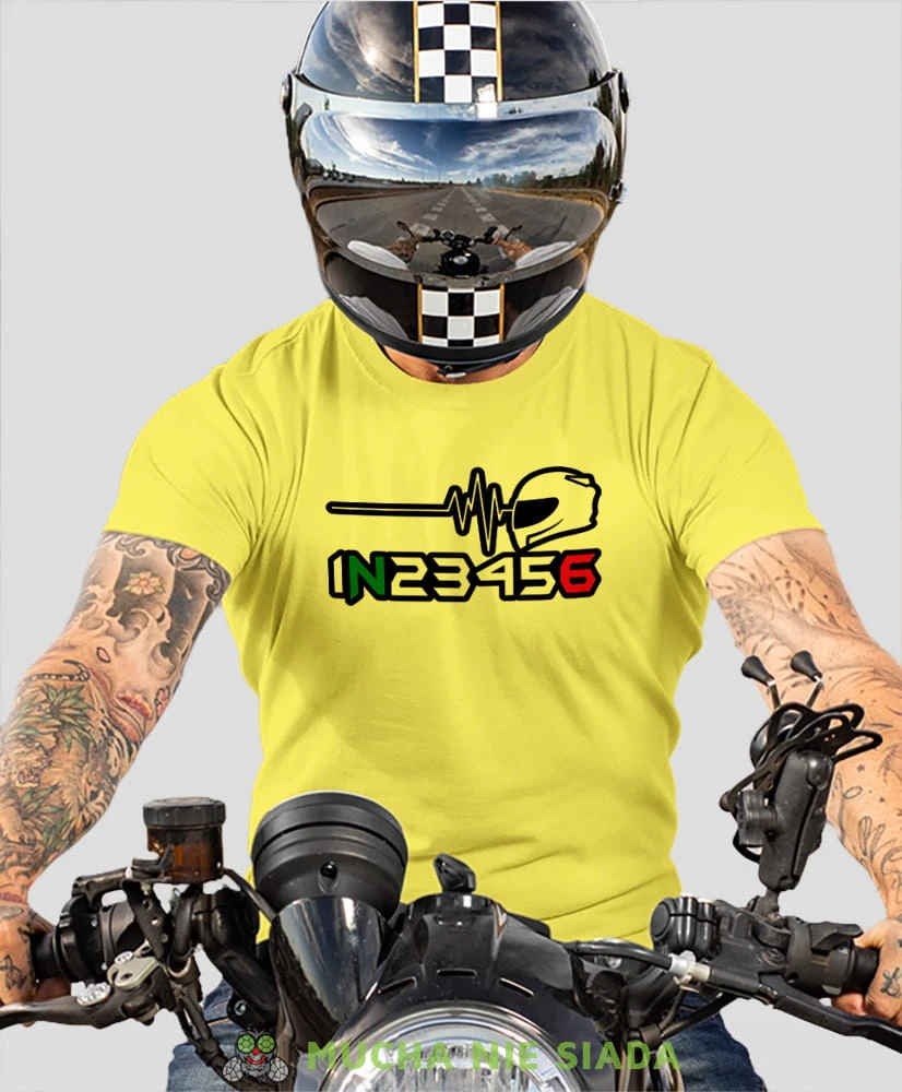 EKG motocyklisty, żółta męska koszulka, koszulka dla motocyklisty, koszulki na motocykl, koszulka na motocykl, męska koszulka na motocykl na prezent dla miłośnika motocykli.jpg