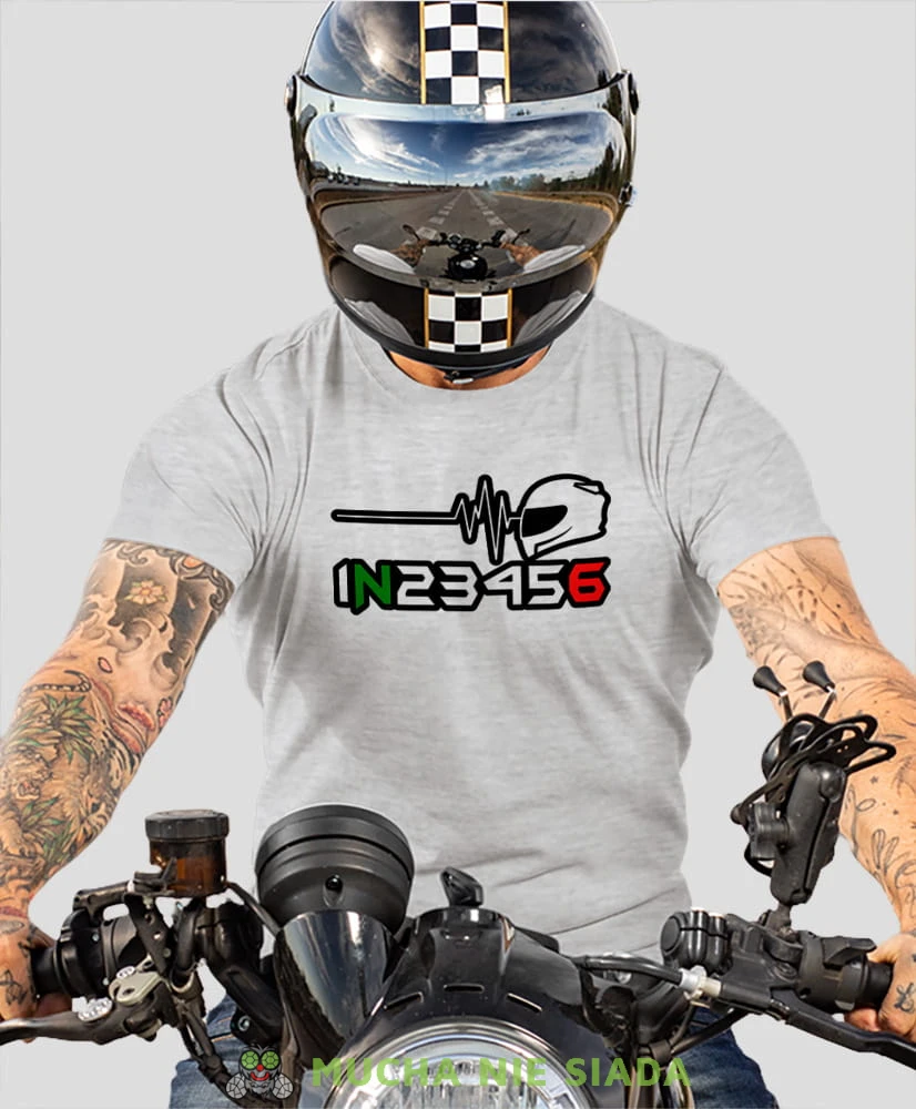 EKG motocyklisty, szara męska koszulka, koszulka dla motocyklisty, koszulki na motocykl, koszulka na motocykl, męska koszulka na motocykl na prezent dla miłośnika motocykli.jpg