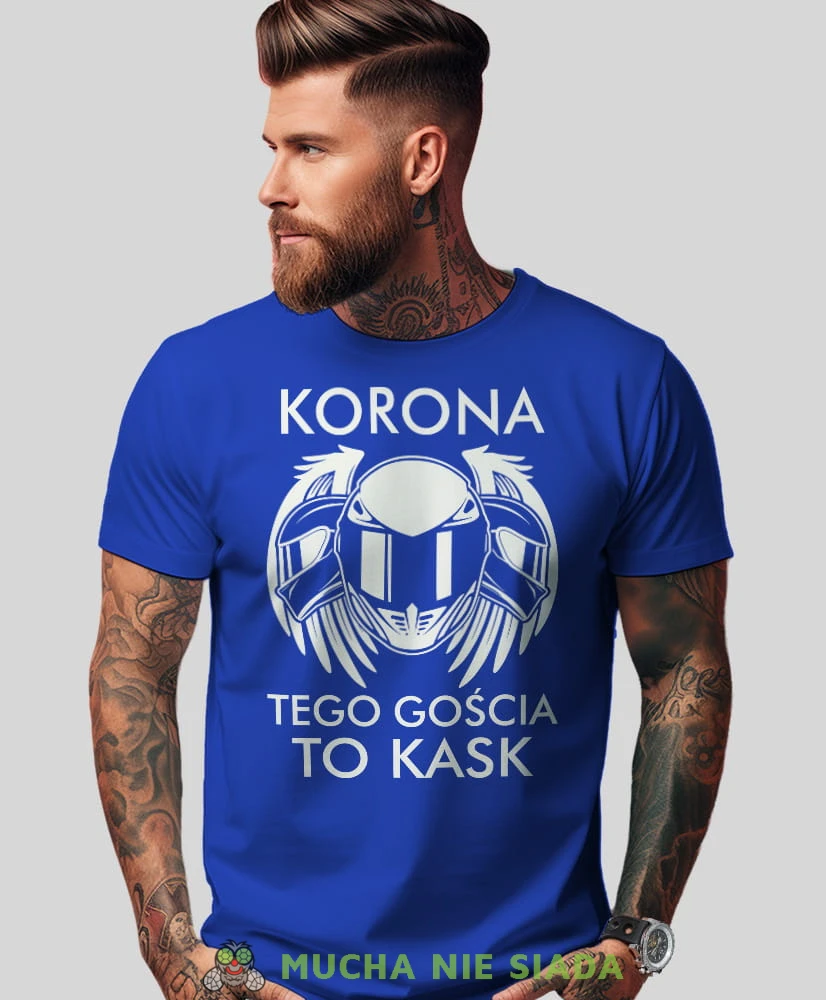 Korona tego gościa to kask, niebieska męska koszulka, koszulka dla motocyklisty, koszulki na motocykl, koszulka na motocykl, męska koszulka na motocykl na prezent dla miłośnika motocykli.jpg
