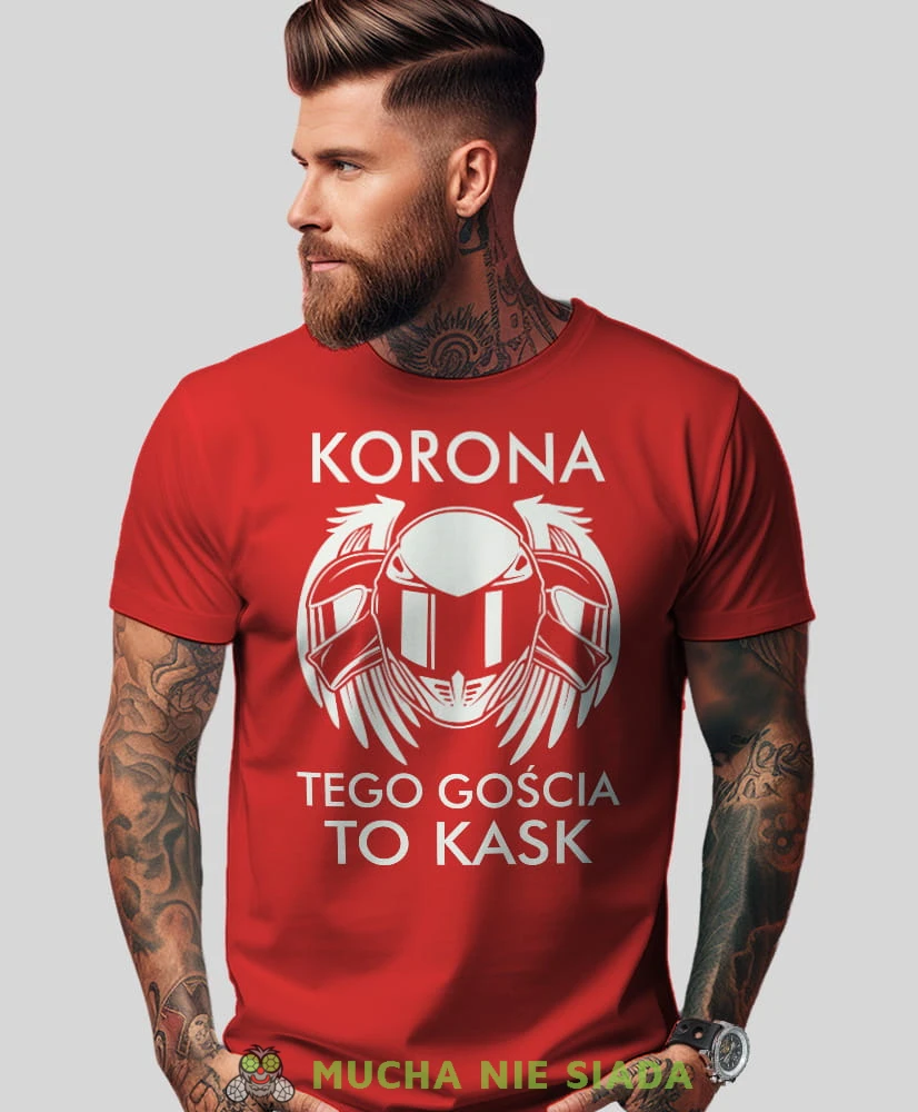 Korona tego gościa to kask, czerwona męska koszulka, koszulka dla motocyklisty, koszulki na motocykl, koszulka na motocykl, męska koszulka na motocykl na prezent dla miłośnika motocykli.jpg