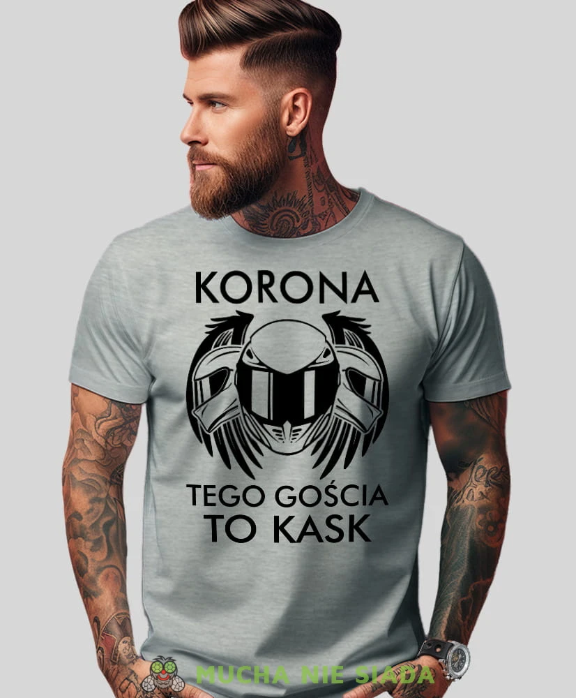 Korona tego gościa to kask, szara męska koszulka, koszulka dla motocyklisty, koszulki na motocykl, koszulka na motocykl, męska koszulka na motocykl na prezent dla miłośnika motocykli.jpg
